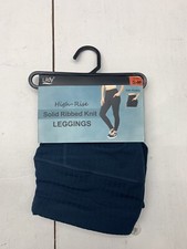 NEW Lildy High-Rise Solid Ribbed Knit Teal Leggings Size S-M Stretch Pockets picture
