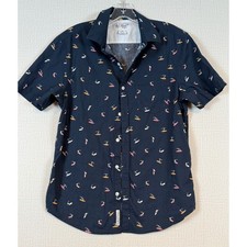 Original Penguin Men Navy Blue Surfer AOP Short Sleeve Button Down Shirt M Retro picture