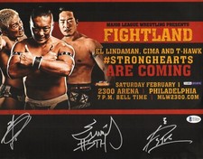 Cima & T-Hawk El Lindaman Signed 11x14 Photo BAS Beckett COA AEW OWE MLW Picture picture