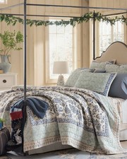 Garnet Hill Ada Paisley King Size Quilt And Shams Floral Blue Cotton picture