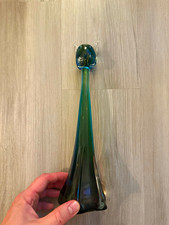 Vintage Murano Style Art Glass Long Neck Cat Figurine Teal Blue Amber picture