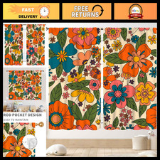 Boho Floral Curtains Set, Retro 60s 70s Vintage Window Drapes for Kitchen Bedroo picture