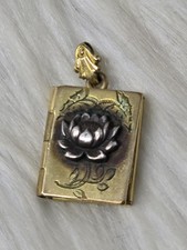 Antique Vintage 12K Gold Filled Book Locket Sterling Flower picture