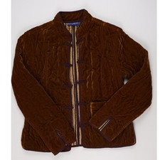 Ro's Garden Quilted Velvet Jacket Mandarin Collar Brown XS picture