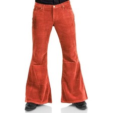Men's Corduroy Bell Bottom Pants High Waist Retro Vintage 1970s Style Wide Leg T picture