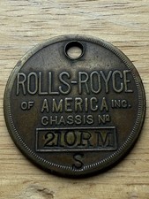 RARE HTF VINTAGE ROLLS ROYCE OF AMERICA PHANTOM CHASSIS TAG BRASS KEY FOB SF MA picture