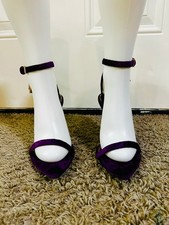 Tom Ford Padlock Purple Velvet Pointed Toe Sandals Gold Heel Size 41 picture