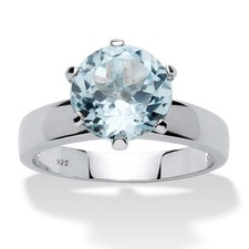 3.80 TCW Round Genuine Blue Topaz Solitaire Ring .925 Sterling Silver picture