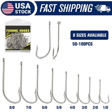 50-100PCS Saltwater Fishing Hooks Size 1/0-8/0 Long Shank O'Shaughnessy J Hook picture