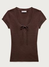 NWT J.Crew Size S Tie-front Short-sleeve Sweater Walnut Brown Knit Top picture