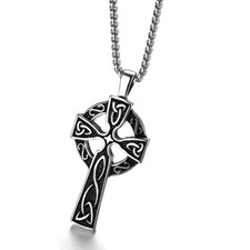 Mens Stainless Steel Irish Celtic Knot Pendant Cross Necklace Silver DEZILOO  picture