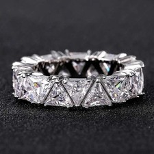 6Ct Trillion Cut Natural Diamond Solid 14K White Gold Luxury Eternity Band Ring picture