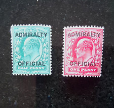 GB King Edward VII Admiralty Official 1/2d & 1d (2)  Green/Red. picture