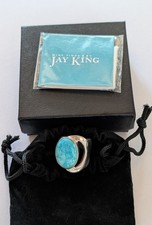 NIB Jay King Solid Sterling Silver Natural Blue Turquoise Sz 9.75 Ring 10 Grams picture