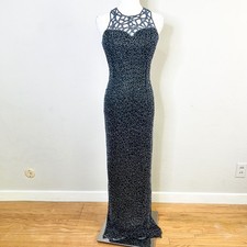 Romy Scala Gown Beaded Silk Maxi Dress Size Medium Black Blue Formal Evening picture