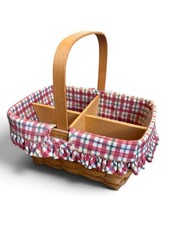 Longaberger Woven Basket Red/White Plaid Liner Wooden Divider & Protector 2000 picture