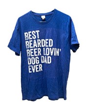 Funny Blue Cotton Crew Neck Graphic Print Silly Short Sleeve T-Shirt Size L picture