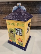 Vintage Debbie Mumm Halloween Trick or Treat Cookie Jar Canister Bats Ghosts  picture