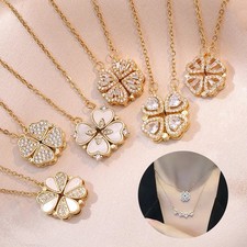 Four Leaf Clover Magnetic Folding Heart Pendant Necklace picture