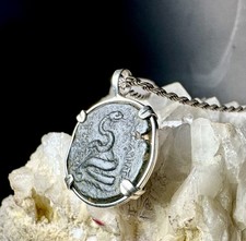 Genuine Ancient Greek Zeus And Serpent Coin In Sterling Silver Pendant picture