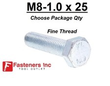 M8-1.0 x 25mm Grade 10.9 Hex Cap Screw Bolts Metric Zinc Hardened FINE THREAD picture