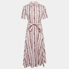 Burberry Pink Scribble Printed Cotton Belted Shirt Dress S picture