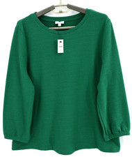 NWT TALBOTS Women's Stretch Cotton Waffle Knit Top 3/4 Sleeve Deep Green Size PM picture