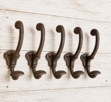 5 Cast Iron Rustic Brown double Wall Hooks Vintage Style Coat Entryway Hook 5.5” picture