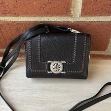 Brighton Barbados Autumn Petite Organizer Crossbody Wallet Black w/ Brown Stitch picture