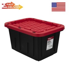Hyper Tough 12 Gallon Storage Bin w/ Snap Lid, Black/Red Heavy Duty Container picture