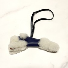 Hermes Bleu Saphir Merino Wool Buddy Bag Charm Milo Lambskin Ecru Shearling picture