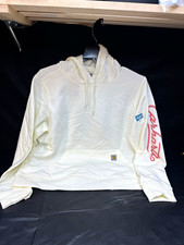 Carhartt Women’s Relaxed Fit Pullover Hoodie White Pink Logo Pockets Fleece XL picture