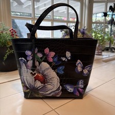 BRIGHTON BELLE JARDIN NOIR JANETTE FLORAL BUTTERFLY MOCK CROC LEATHER TOTE NWT picture