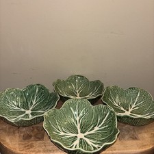VTG Bordallo Pinheiro Green Cabbage Portugal 7” Salad Bowls Set of 4 See Photos picture