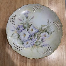 Vintage Hand Painted Plate Pansies Scalloped Edge Gold Trim Floral Signed Decor picture