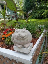 Concrete/Cement  Chubby Fuzzy Round Cat/Kitty  Garden Statue 10+Lb  picture