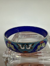 Beautiful Vintage Chinese Enamel  Bangle Brass Hand Painted Doves And Fish picture