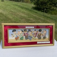 Vintage  Maynmar burmese 15 crushed gemstones art musical troupe framed picture