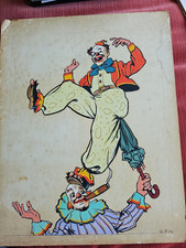 Original Antique Circus Clown Signed G.F.M. Gouache on Board c1910-30 18x23 picture
