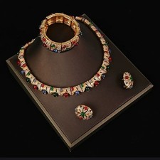 Vintage Ciner Style Multicolor Necklace Earrings Bracelet Jewelry Set picture