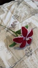 Red & baby pink Chenille Lily Artificial Flower Stem/Spray with Green Leaves picture