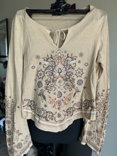 VTG FANG Y2K 2000s Boho Longsleeve Bell Sleeve Top Size Medium Paisleys Pattern picture