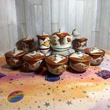 Vintage Japanese Kutani Red & Gold Tea Set – Kyusu Teapot, 5 Cups & 3 Jars picture