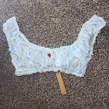 SKIMS Mesh Semi-Transparent Thong Panties White/Red Heart Logo Accent Size L picture