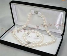 Beautiful 7-8MM Natural White Akoya Cultured Pearl Necklace Bracelet Earring Set picture