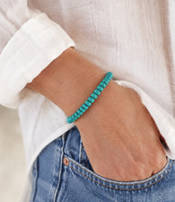 4mm Kingman Arizona Beaded Turquoise Gemstone Bracelet: Sterling Silver or Gold picture
