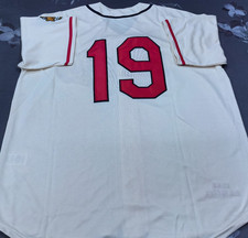 VINTAGE Bob Feller #19 Indians Throwback Cream Sewn Stitched Jersey. picture
