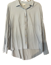 J Jill EUC Women's M Petite Light Blue & White Striped Rayon Tunic Shirt picture