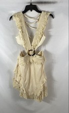 Rosevelvet Women's Cream Fringed Mesh Cutout O-Ring Mini Dress Size L picture
