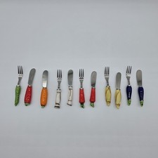Vtg Cheese Spreader Crudite Knives & Cocktail Forks Ceramic Handles Japan picture
